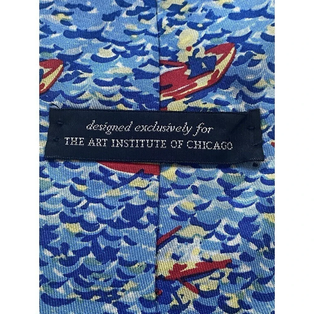 The Art Institute Of Chicago Abstract Silk Tie Sailboats Paint Vintage Italy/USA